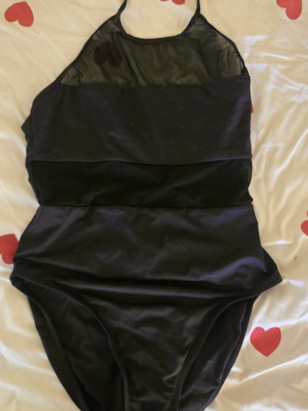 Black Mesh-Panel One-Piece Swimsuit